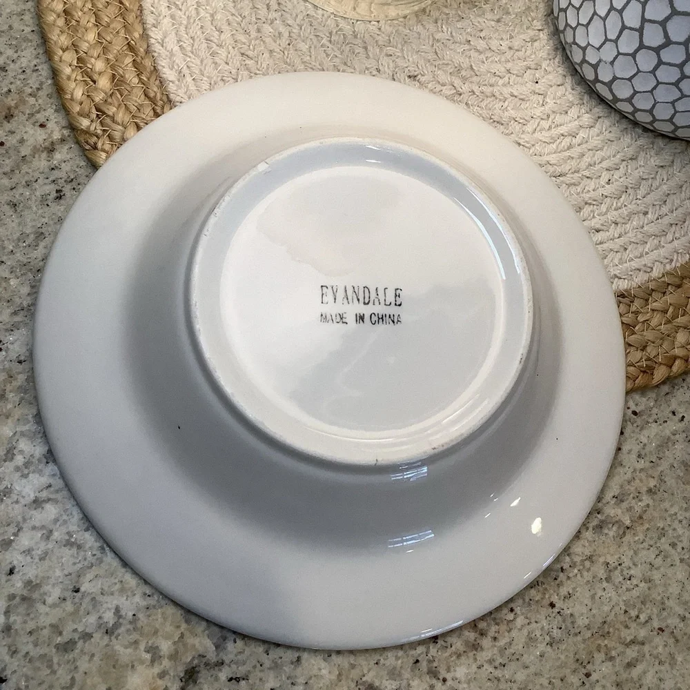 [Two] Evandale Blue and White Bird Print Stoneware Bowl Set of 2